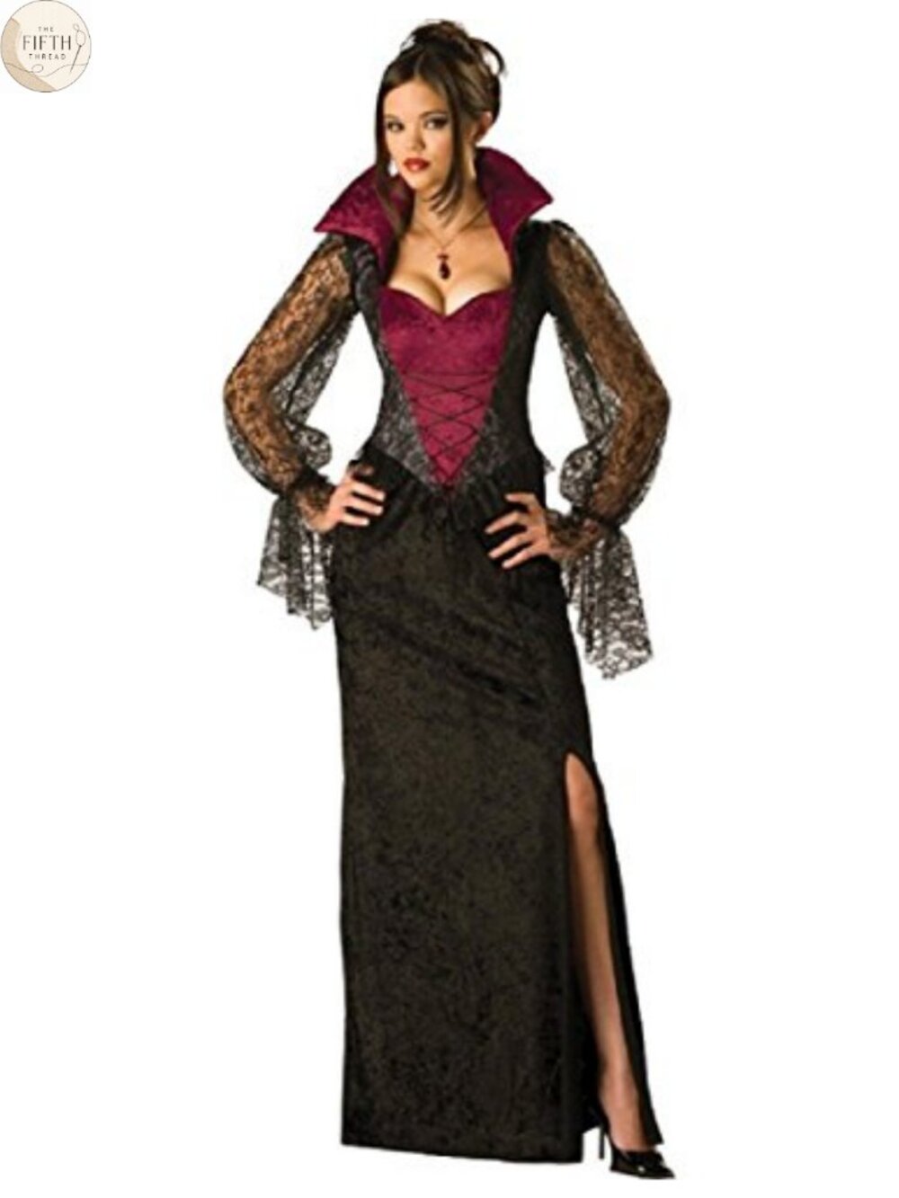 Midnight Vampiress Costume Full Length Gown with Collar